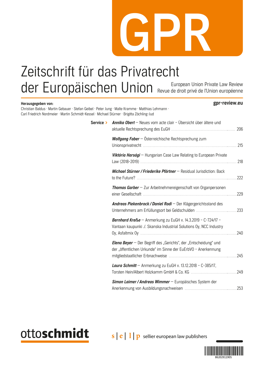 Abbildung: Zeitschrift für das Privatrecht der Europäischen Union (GPR)